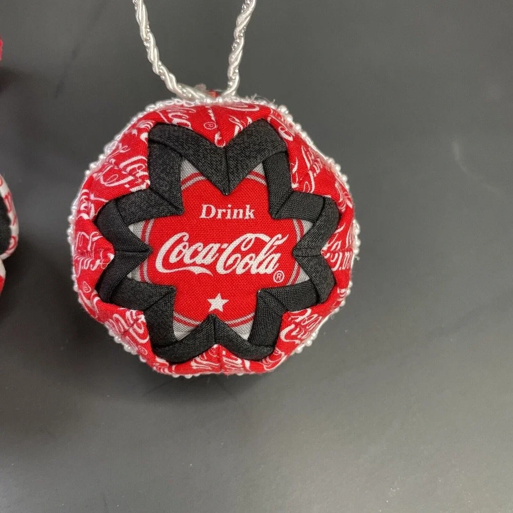 Vintage Cloth Christmas Ornaments Hand‎ Sewn Stuffed Coca Cola Quilted Red Coke